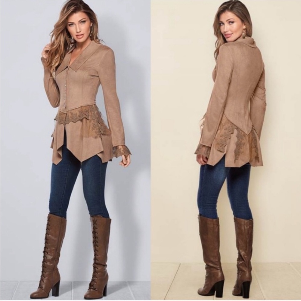 Cindy Oh Faux Suede and Lace Jacket Size XL - Picture 2 of 12